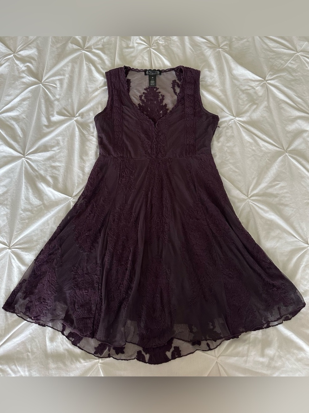 Shyanne Sleeveless Lace A-Line Dress in Deep Plum
